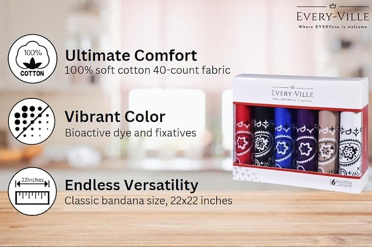 6-Pack 100% Cotton Bandanas Gift Set – 22x22 Inch Paisley Head Wraps form Men & Women, Neck & Face Scarves thumbnail 2