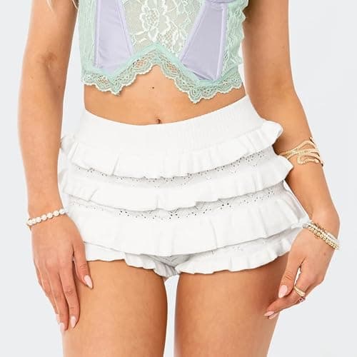 Luckinbaby Women Ruffle Knitted Shorts Layered Bottoms Pleated Tiered Bodycon Bloomer Shorts Slim Fit Summer Streetwear thumbnail 2