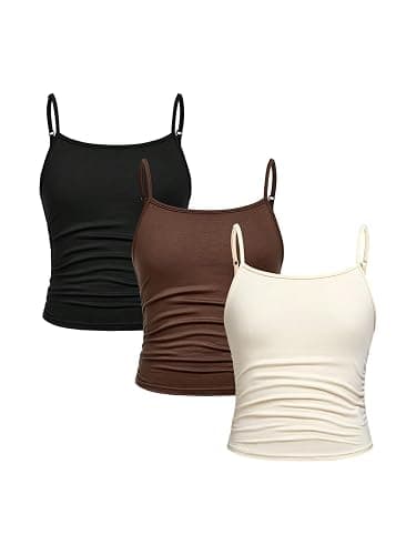 SOLY HUX Girl's Tank Tops 3 Packs Cute Ruched Spaghetti Strap Camisole Slim Fit Undershirts - Image 1