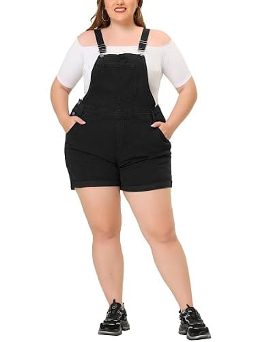 Agnes Orinda Plus Size Overall Shorts for Women Jumpsuit Roll Hem Pocket Jean Denim Overalls thumbnail 2