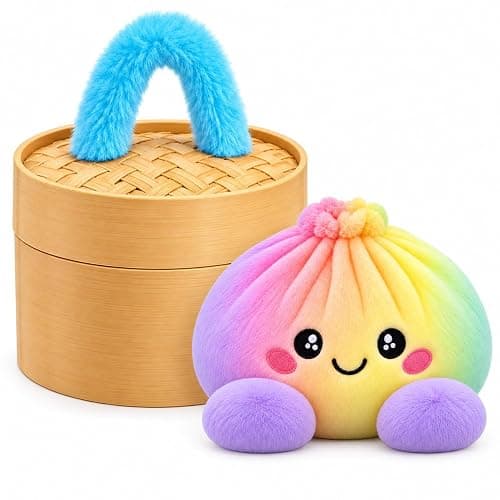 Cute Plush Dumpling Soft Rainbow Squishies with Steamer for Adults Gift | Giant Dumpling Plush Squeeze with Carry Handle, Christmas Stress Balls Slow Rebound Fidgets for Adults Anxiety Relief - Image 1
