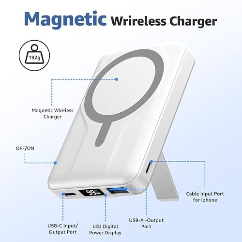 Azmuth for MagSafe Portable Charger, 10000mAh Magnetic Power Bank 20W PD | Fast Charging,Wireless Battery Pack with LED Display & Stand,Travel Essentials,for iPhone 17/16/15/14/13/12 Series thumbnail 2