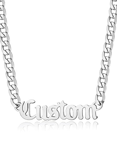 GoldChic JEWELRY Name Necklace Personalized for Men, Womens Custom Name Plate Chain, Stainless Steel Customized Old English Nameplate Choker with Curb Chains Custom, 16 inches to 30 inches - Image 1