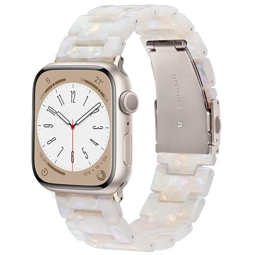 V-MORO Resin Bands Compatible with Apple Watch Series 8/7/9/10/11 Starlight Buckle Fashion Lightweight Cute Watch Strap for iwatch Series SE/6/5/4/3/2/1(Aurora White,42mm/41mm/40mm/38mm) - Image 1