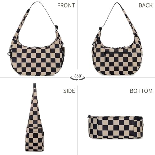 FODOKO Crescent Shoulder Bag for Women Checkered Purse Small Cute Clutch Hobo Handbags Nylon Quilted thumbnail 6