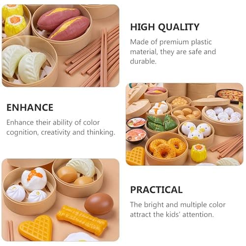 NUOBESTY Chinese Breakfast Play Food Set 58Pcs Pretend Kitchen Toys with Dim Sum Cooking Food for Kids Role Play Learning 6.29X5.51X1.77In thumbnail 6