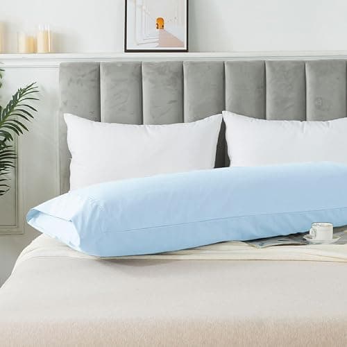 WhatsBedding Body Pillow Cover Cotton Fabric, Long Pillowcase Breathable & Skin-Friendly, Envelope Closure - Light Blue (20x54 inch) thumbnail 2