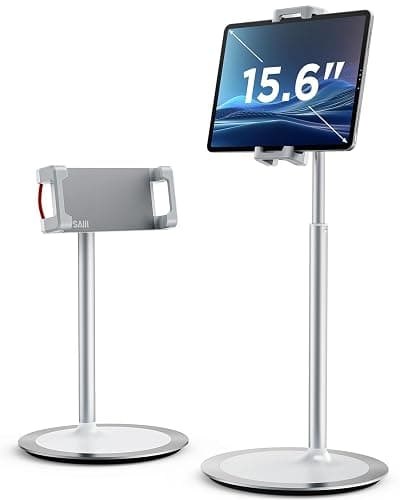SAIJI iPad Stand for Desk - Height Adjustable & Weighted Base Phone Holder | Aluminum Stand with a 360° Rotating Clamp, Extra Tall, for iPad Air/Pro iPhone & Portable Monitor, Fits 4.7"–15.6" Screens thumbnail 8