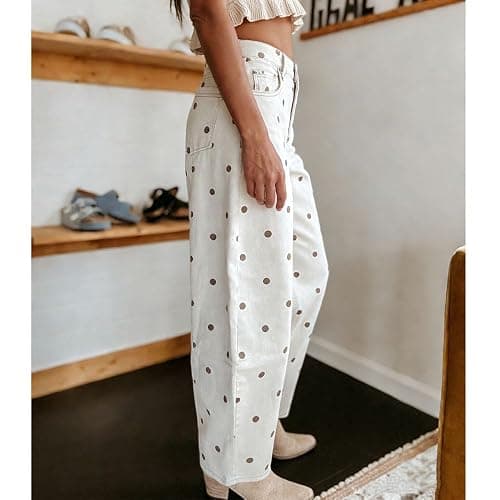 XBTCLXEBCO Polka Dot Jeans Women Y2K Print High Waisted Wide Leg Denim Pants Vintage Stretchy Boyfriend Jeans 90s Streetwear thumbnail 3