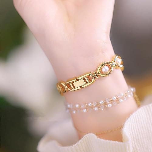 ADSBIAOYE Elegant Pearl Women's Dress Watch Fashion Oval dial Gift Women's Waterproof Watch - Gold thumbnail 6