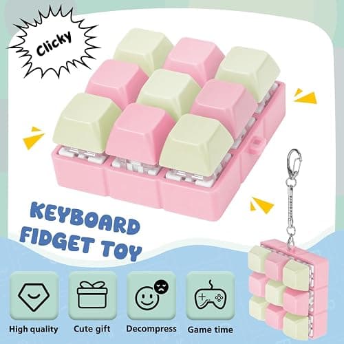 Axlksia Creamy Keyboard Fidget Toy, Fidget Clicker Keyboard Fidget Keychain, Button Fidget Gifts for Adults to Relieve Stress and Pass Time (9-in-1 E) thumbnail 4