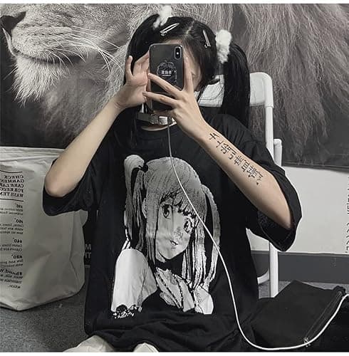 PEXIZUAN Women's Loose Fit T-Shirt, Black, S, Gothic, Grunge, Streetwear, Harajuku, Dark, Size S thumbnail 5