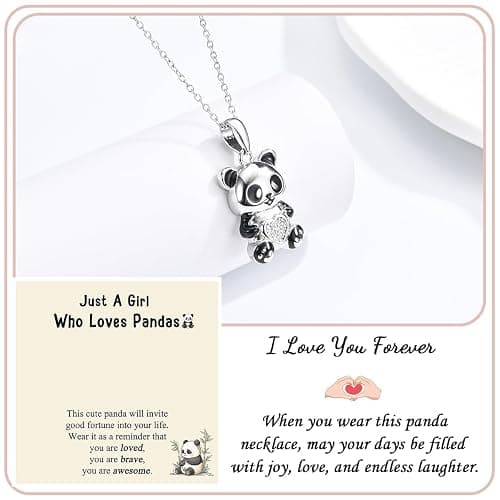 Shuxin Panda Gifts for Girls, Silver Panda Necklace for Kids, Birthday Christmas Graduation Gifts for Teenage Girls, Xmas Stocking Fillers thumbnail 3