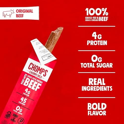 Chomps Original Beef Chomplings, Grass-Fed & Finished, 24ct, Protein Snack | Beef Jerky, Original Grass-Fed And Finished Beef Sticks With Zero Sugar, Certified Gluten Free, Keto Friendly, Whole30 thumbnail 3
