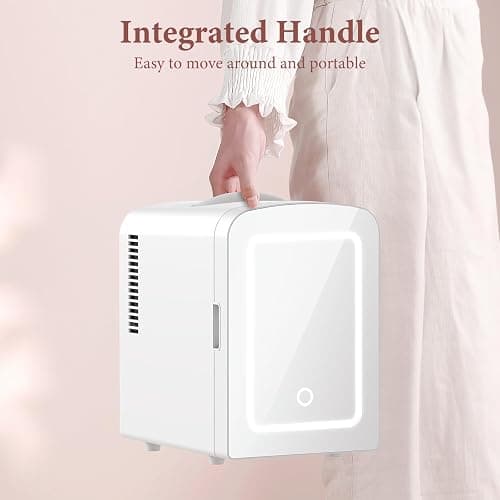Xbeauty Skincare Mini Fridge With Dimmable LED Mirror, 4L Mini Makeup Refrigerator for SkinCare, Cosmetics, Food & Drinks, Portable Small Refrigerator for Bedroom, Dorm, Car, Office, white - White thumbnail 7