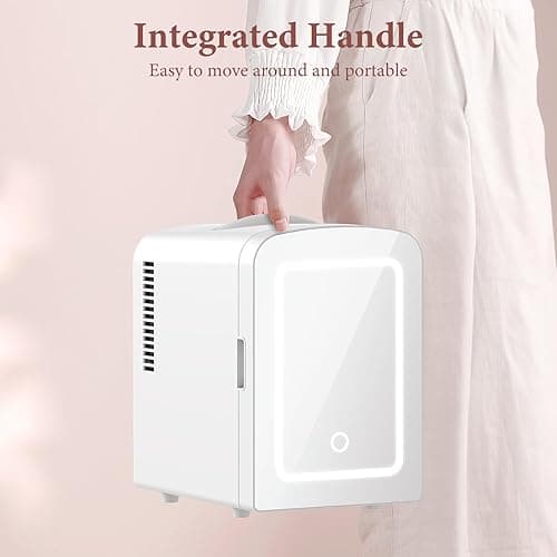 Xbeauty Skincare Mini Fridge With Dimmable LED Mirror, 4L Mini Makeup Refrigerator for SkinCare, Cosmetics, Food & Drinks, Portable Small Refrigerator for Bedroom, Dorm, Car, Office, white thumbnail 8