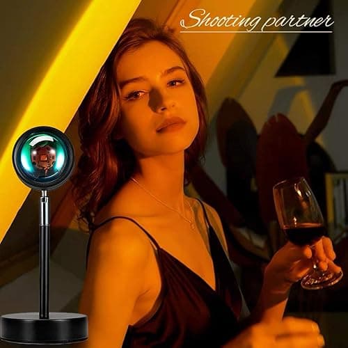 Balkwan Sunset Lamp Projection Rotation Rainbow Lamp Led Romantic Visual Led Light Network Red Light with USB Modern Floor Stand Night Light Living Room Bedroom Decor (Sunset Red) thumbnail 4