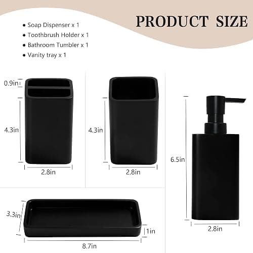 YMXYJM Bathroom Accessories Set, 4 Pcs Bathroom Accessory Set, Soap Dispenser, Toothbrush Holder, Qtip Holder Set, Bathroom Sets Complete, Bathroom Sink Set for Modern Home,Matte Black thumbnail 3