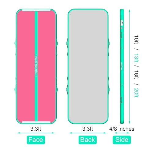 VOFiTNY All Purpose Gymnastics Mat 6.6/10/13/16/20 ft Sturdy Inflatable Tumble Track for Home/Gym - Pink/Green - 20ft*3.3ft*4inches(6m*1m*0.1m) thumbnail 5