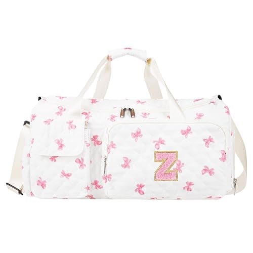 Gifts for Girls Initial Travel Duffle Bag, Personalized Initial Duffel Bag with Shoe Compartment Dance Cheer Weekender Bags, Gymnastics Gym Overnight Bag Birthday Gift for Teens Girl (Letter-Z) - Image 1