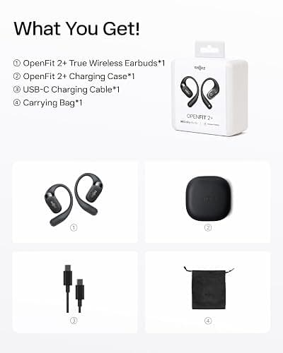 SHOKZ NEW OpenFit 2+ Open-Ear Headphones, Dolby Audio Enabled, Comfortable Earbuds with Soft Ear Hooks, 48H Playtime, IP55 Water-Resistant, USB-C Fast Charging, Wireless Charging, Carrying Bag, Black thumbnail 10