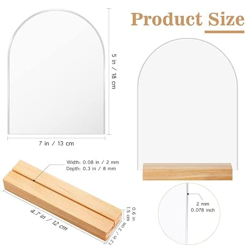 Unittype 36 Pack 5 x 7 Inch Clear Arch Acrylic Sign with Wooden Stands Round Top Blank Arch Acrylic Table Numbers Sign Ideal for DIY Menu Numbers and Name Card Wedding Party Reception thumbnail 3