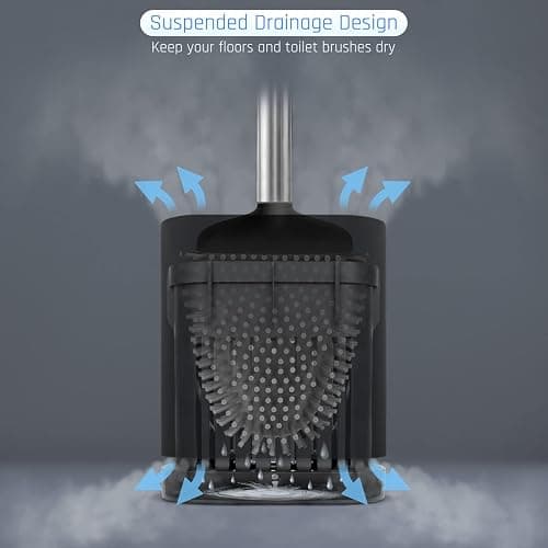 Sellemer Toilet Brush and Holder Set - Flexible Toilet Bowl Brush Head with Silicone Bristles, Compact Size for Storage and Organization, Ventilation Slots Base (2 Pack, Black) thumbnail 6