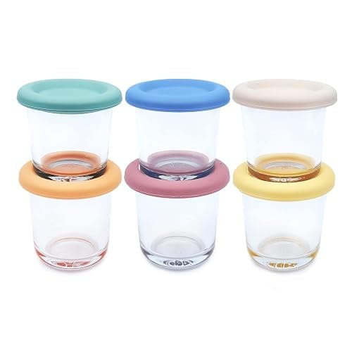 Elk and Friends 4oz Borosilicate Glass Baby Food Storage Jars with Silicone Lid | Strong Glass | Set of 6 | Microwave, Oven & Dishwasher Safe | Infant and Babies - Image 1