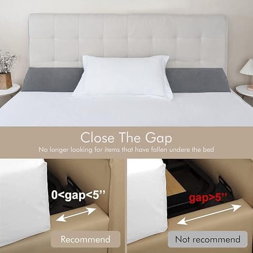 Vekkia Twin Bed Wedge Pillow for Headboard Gap Filler(0-5"),High-Density Foam,Prevents Pillows & Items from Falling,Ergonomic Design,Large Storage Pockets, Removable&Washable Cover,Gray,39''x10''x6'' thumbnail 4