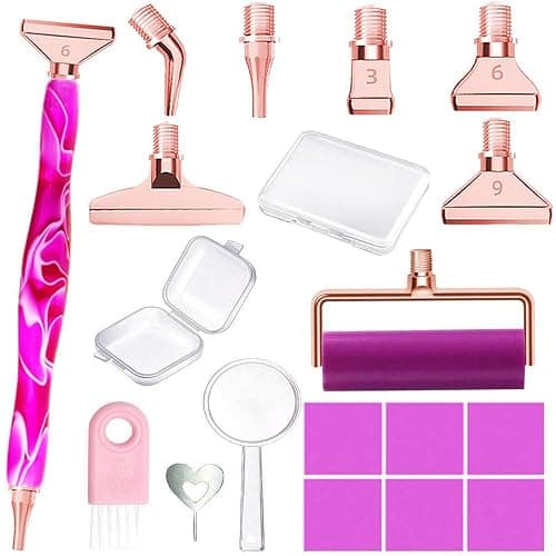 LEIYULY 19PCS Diamond Painting Pen, Diamond Painting Art Drill Bead Dot Pen Kit with 6 Threaded Metal Diamond Art Tips, 2 Storage Boxes,A 3X Magnifying Glass, Diamond Art Kits for Adults, Purple - Image 1