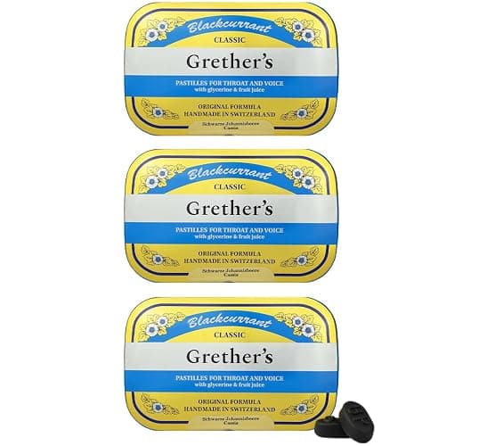 GRETHER'S Pastilles Classic Blackcurrant Natural Remedy Dry Mouth Relief - Soothing Throat & Healthy Voice - Long-Lasting Flavor, Gift for Singers - 3-Pack - 2.1 oz. - Image 1