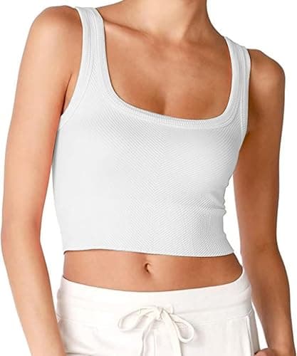CHYRII Womens Summer Square Neck Going Out Tops Ribbed Basic Tank Crop Workout Tops thumbnail 4