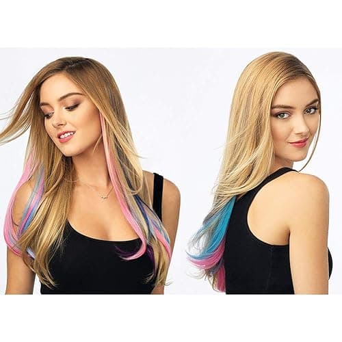 EuTengHao 36 Packs Colored Clip in Hair Extensions 22'' Colorful Straight Hair Extensions Clip in for Women and Kids Multi-Colors Party Highlights Streak Synthetic Hairpieces (36 Colors Set) - Straight 36 Colors thumbnail 6