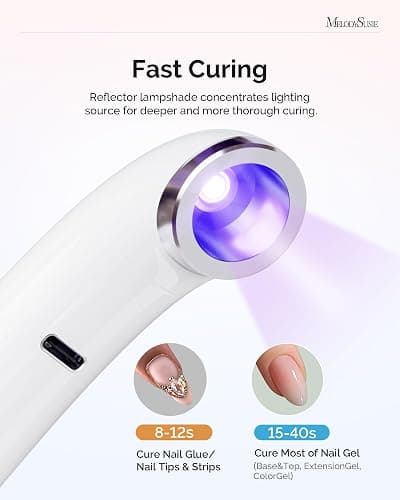 MelodySusie Ergonomic Handheld Cordless UV Nail Lamp with LCD Display & 2 Timers, P-Art01A Rechargeable Mini UV LED Light Flash Cures All Soft Gels, Especially Rhinestone Glue & Liner Gel White thumbnail 4