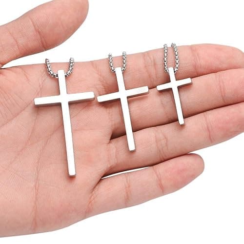 M MOOHAM Cross Necklace for Men, Silver Black Gold Stainless Steel Plain Cross Pendant Necklace for Men Box Chain 16-30 Inch thumbnail 5