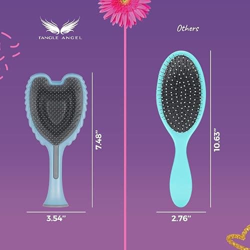 Detangling Hair Brush - Anti Static Angel Wing Hair Brush with Soft & Flexible Bristle for Straight & Wavy Hair - Tangle Angel Hair Detangler Brushes for Blow Drying & Shower - Two Tone Pink Blue thumbnail 8