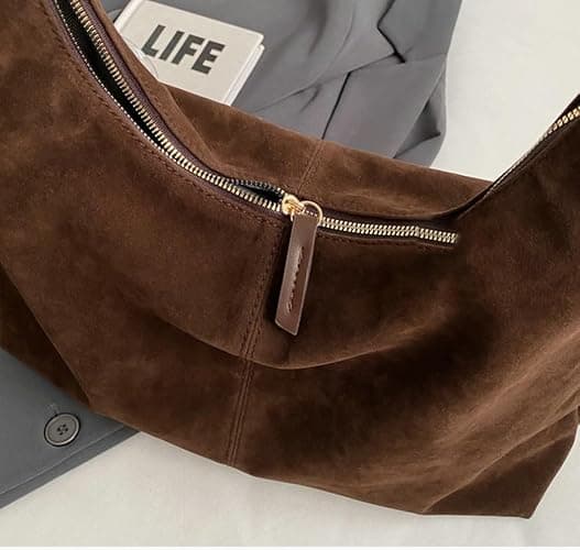 Trendy Suede Crescent Shoulder Bag Women Tote Bag Satchels Crossbody Purse Top-handle Travel College Work Tote Handbag thumbnail 5
