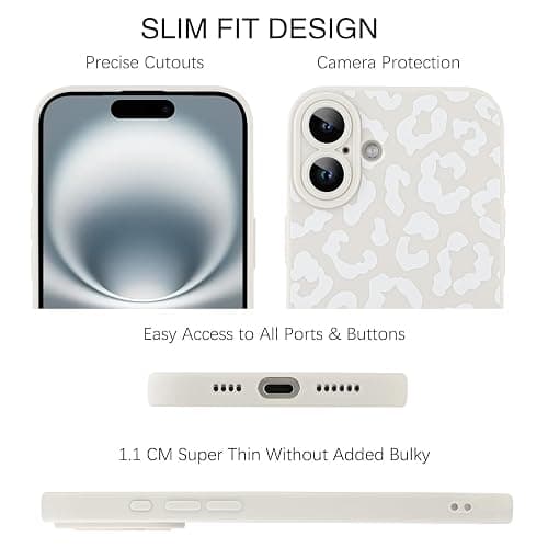 TEAUGHT Compatible with iPhone 16 Case Cute Pattern White Leopard Print Cheetah Shockproof Silicone Phone Cover for Girls Women -White thumbnail 2