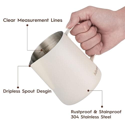 Milk Frothing Pitcher, 600ml/20oz Steaming Pitchers Stainless Steel Milk Coffee Cappuccino Latte Art Barista Steam Pitchers Milk Jug Cup with Decorating Art Pen, Matte White thumbnail 4
