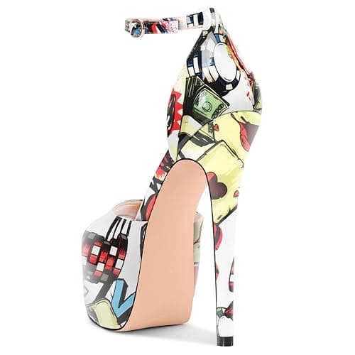 TNYNFBEB Womens Stiletto High Platform Heel Peep Open Toe Sandals Ankle Strap Buckle Prom Party Dress Patent Leather 6.1 Inches Heels thumbnail 5