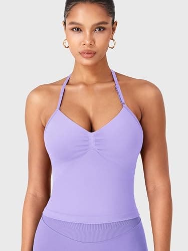 YEOREO SoftHue Impact Longline Strappy Top Women's Halter Workout Tank Tops Backless Gym Longline with Adjustable Strap thumbnail 5