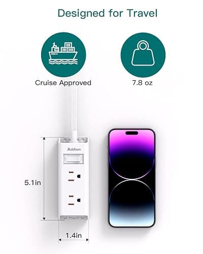Cruise Essentials - Flat Plug Power Strip, Addtam 5 ft Ultra Flat Extension Cord with 6 Outlets Extender, No Surge Protector for Cruise Ship, Travel, Dorm, Home Office, ETL Listed thumbnail 4