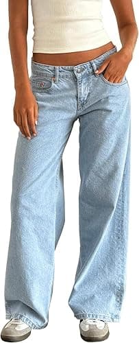 Women's Low Waisted Baggy Jeans Y2k Rise Washed Vintage Jean Wide Straight Leg Casual Loose Denim Pants Boyfriend - Image 1