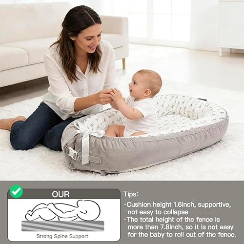Baby Lounger | Organic Cotton Infant Floor Lounger | Reversible, Adjustable & Portable | 2 Assorted Promotional Colors (Gray Arrow & White Arrow) - Random Delivery, Please Confirm Before Ordering thumbnail 7