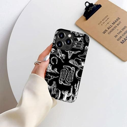 Compatible with iPhone 16 Pro Max,Anti-Scratch Frosted Case Cover,Western Collage Cowboy Black thumbnail 4