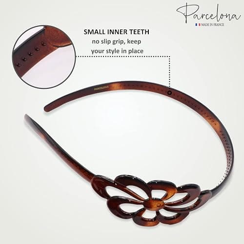 Parcelona French Wide Flower Tortoise Shell Brown Celluloid Acetate Hair Headband thumbnail 3