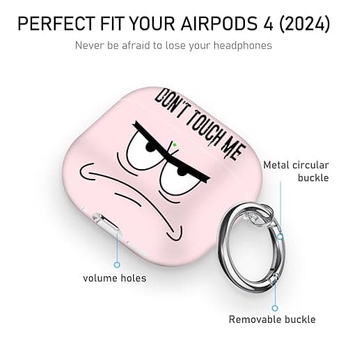 Youtec for Apple Airpods 4th Generation Case Covers(2024),Don't Touch Me for Airpods 4 Cover with Keychain/Lanyard Soft Cute Shockproof Cover for Women Men Compatible AirPods 4 Case,Pink thumbnail 5