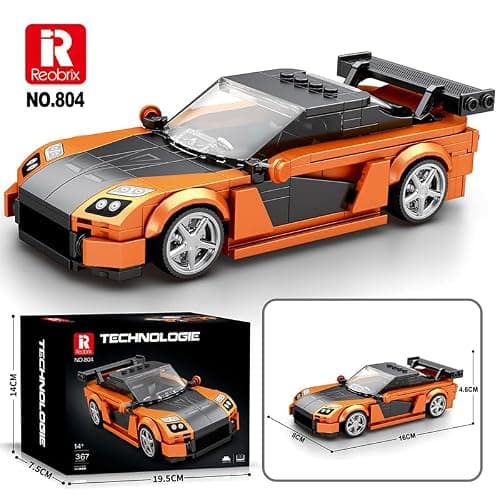 Reobrix 804 Mazda RX-7 Building Blocks Set, 1:24 Scale Model Car Kit for Display and Collectible, Fast & Furious Race Car Building Toy for Teens and Adults, 367 Pieces thumbnail 3