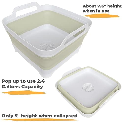 GIMWA Collapsible Wash Basin for Baby Bottles - 2.4 Gallons Portable Wash Bin for RV Camping Sink, Space-Saving Dish Tub (Green) thumbnail 3