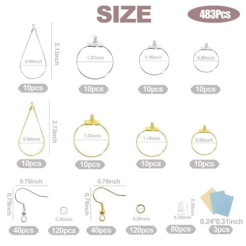 XKCWXY 483Pcs Earring Making Kit with Beading Hoop Earring Finding Component Accessories,Earring Hooks,Jump Rings,Earring Backs for Jewelry Making DIY Craft thumbnail 2